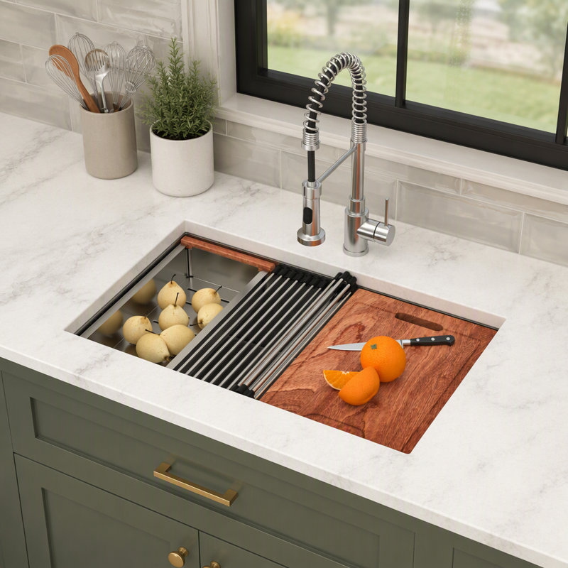 Durable Stainless Steel Workstation Kitchen Sink With Integrated Ledge System For Efficient Meal Preparation And Cleanup