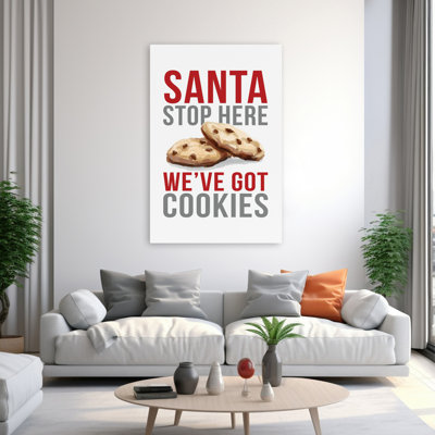 «Santa Stop Here» - Père Noël contemporain signant des biscuits pour le Père Noël