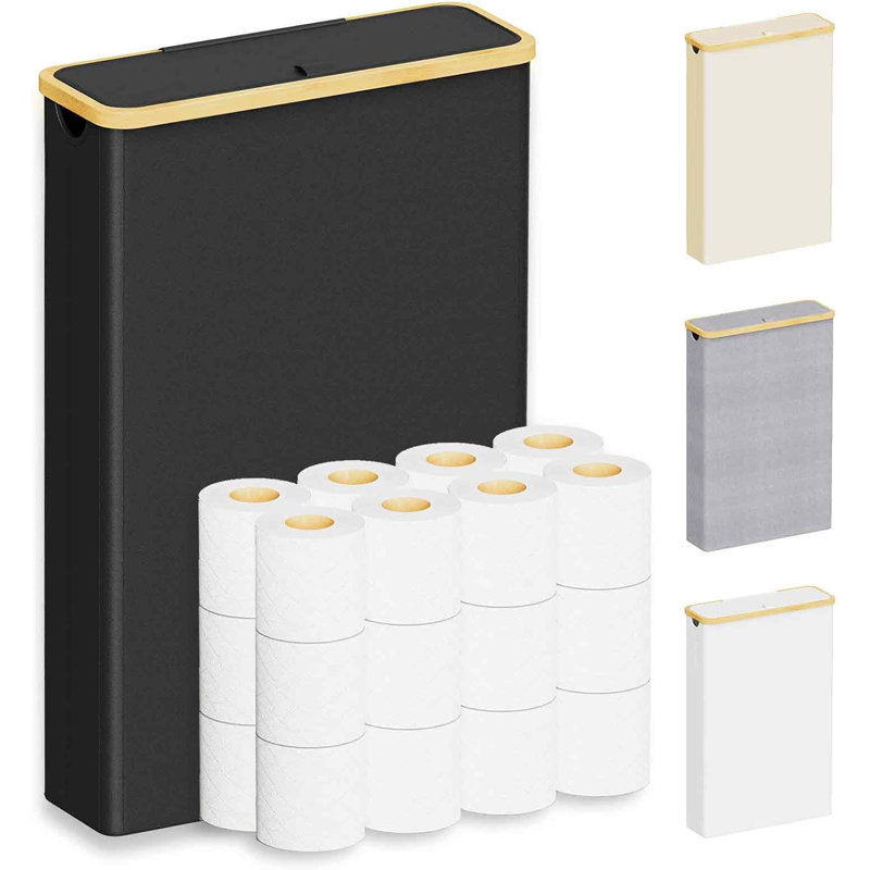 Très grand rangement pour papier hygiénique avec couvercle, pouvant contenir jusqu'à 24 rouleaux réguliers ou 18 méga rouleaux, porte-panier mince pour papier hygiénique, organisateur d'accessoires de salle de bain, noir