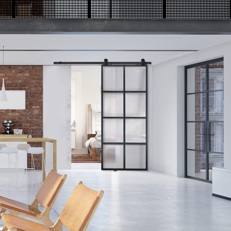 Modern Black Aluminum and Glass 42" x 84" Barn Door