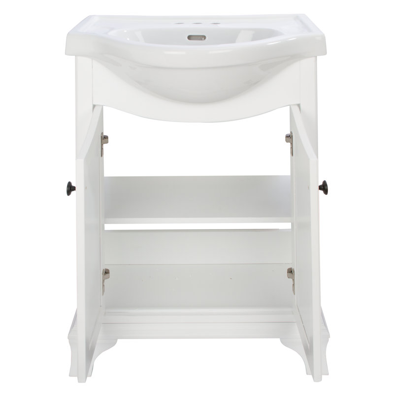 White Freestanding Vanity Cabinet with Vitreous China Sink