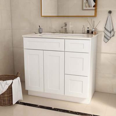 36 In. W X 21 In. D X 34.5 In. H Assemble Floor Vanity Sink Base Kitchen Cabinet With Right Door