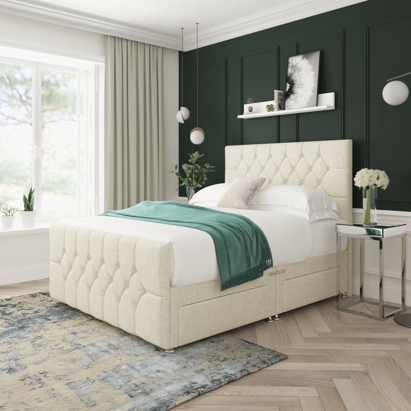Upholstered Divan Bed, Double (4'6), Cream