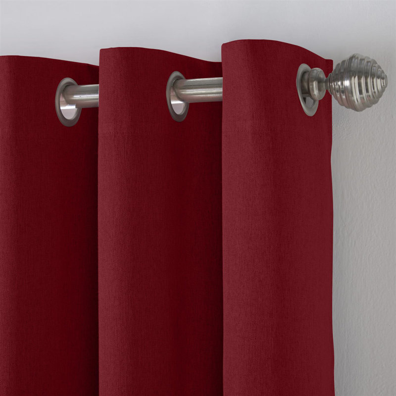 Bechard Blackout Linen Look Ring Top Curtains, 161cm Width x 137cm Drop, Red