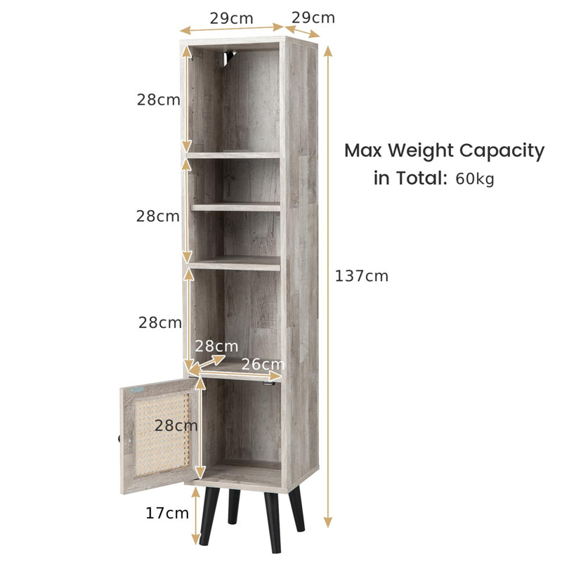 Komurcu 137cm H x 29cm W Standard Bookcase, Oak Grey