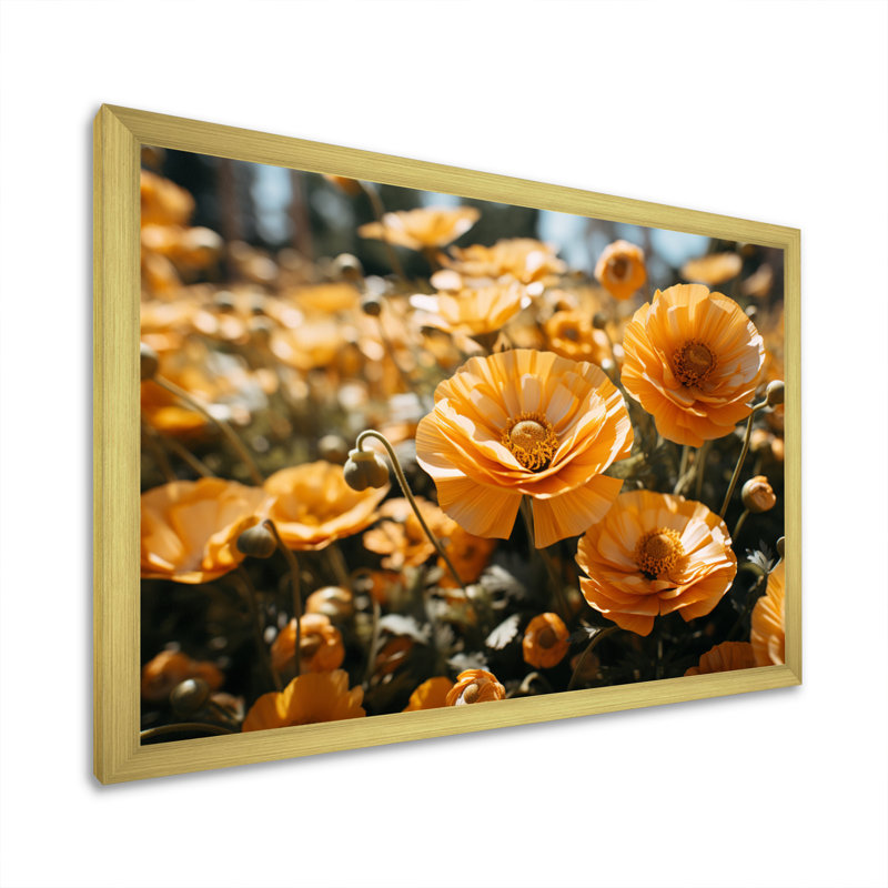 «Peach Buttercups Field Vibrant I», reproduction d'art sur toile, H 32 po x l 24 po x P 1 po, Or