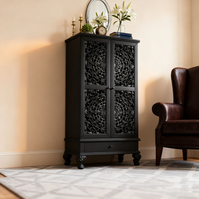 55'' Tall Storage Cabinet with Drawer, Black