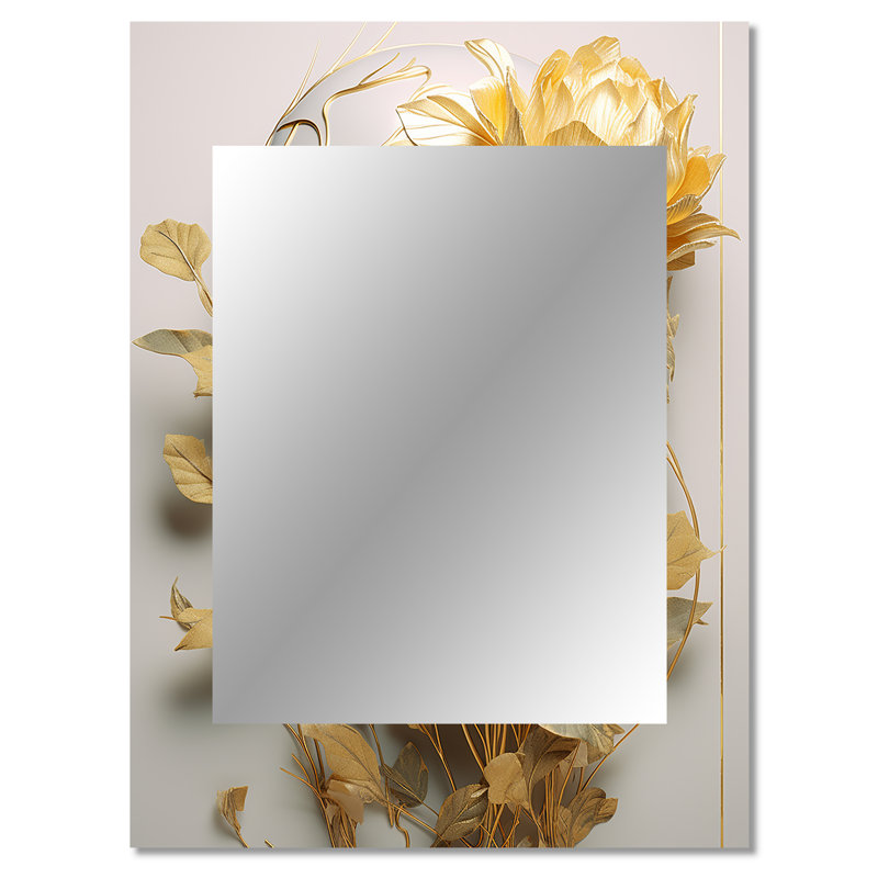 Portrait de femme blanche et dorée avec feuilles II - grand miroir mural mode femme, miroir décoratif glam, 40 po x 30 po