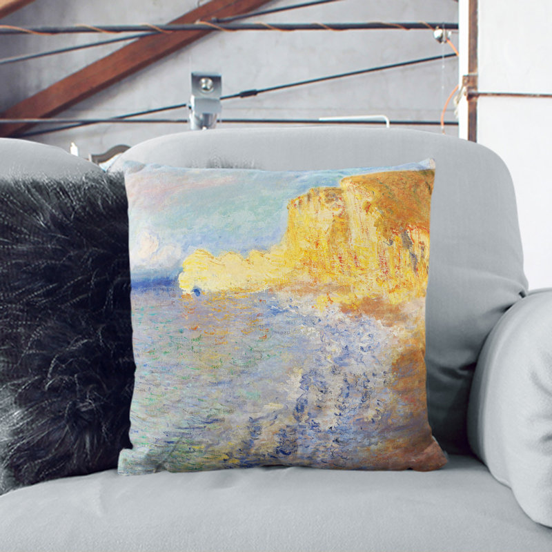 Morning In Etretat Square Throw Cushion, Black, 40cm H x 40cm W x 15cm D