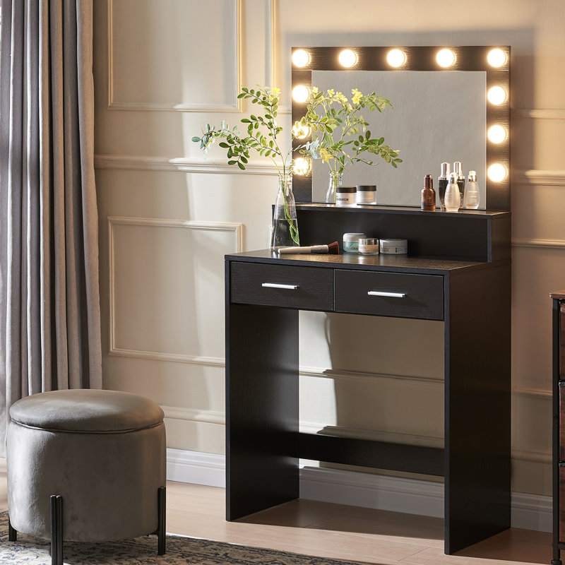 Bureau de coiffeuse avec miroir et lumières, Noir
