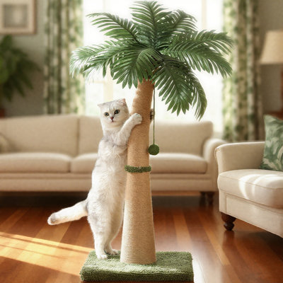 40-Inch Tall Cat Scratching Post With Interactive Balls & Leafy Design, Natural Sisal Cat Scratcher For Claw Health, Stylish Cat Tree For Active Play, Multi-Combinable Fun For Kittens & Adult Cats