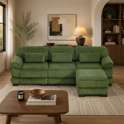 Canapé modulaire en L surdimensionné en forme de L Cloud Couch, canapé 3 places avec repose-pieds, coussins de siège épais et confortables, tissu en velours côtelé respirant pour le salon