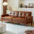 2-Piece Set 86.6-inch Brown Leather Sofa, Mid Century Modern 3-Seat Luxury Sectional Tufted Couch With Square Arms , Retro Home Sofa Living Room