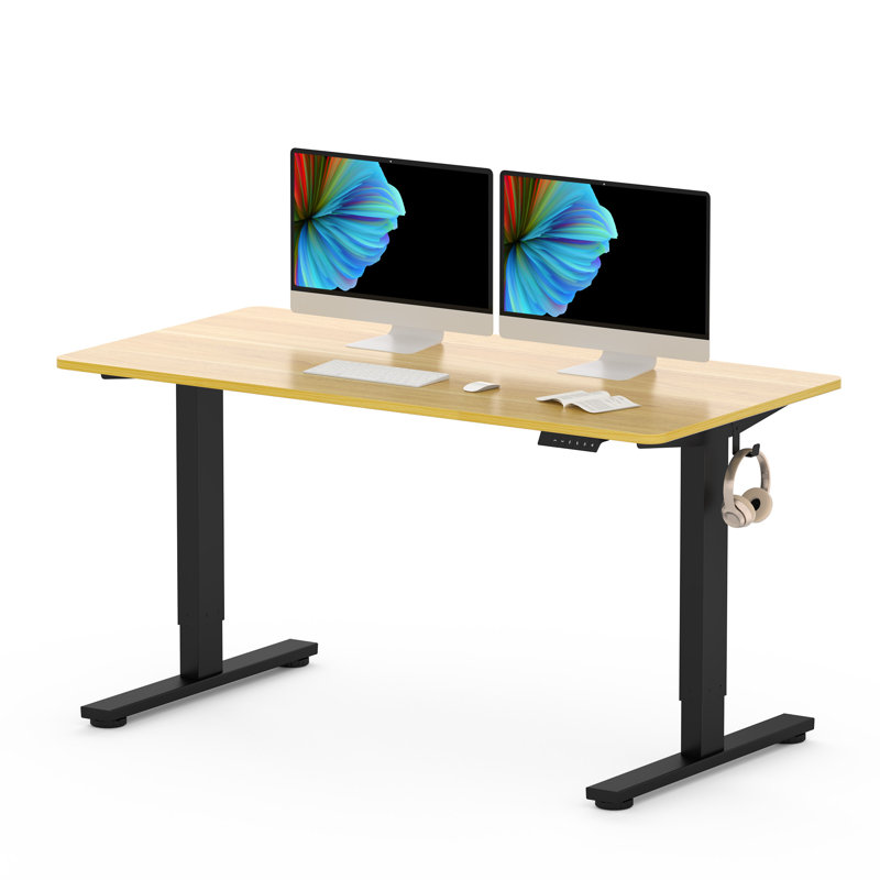 Baysenie 55"/60" Width Home Office Height Adjustable Standing Desk, Black, Maple, 29" H x 55" W x 28" D