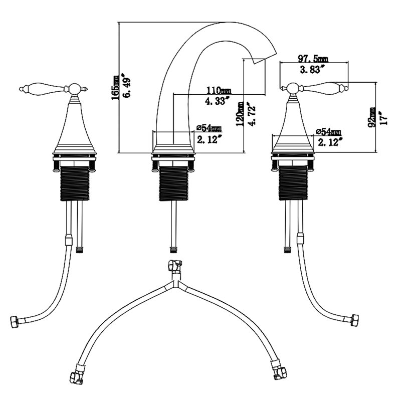 Robinet de salle de bain à 2 poignées or - Conception à 3 trous avec drain escamotable et conduites d’alimentation en matériaux de qualité pour une utilisation durable