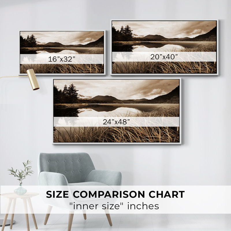 Calm Lake- Framed Gallery Wrapped Canvas -Ready to Hang, 17" H x 33" W, White
