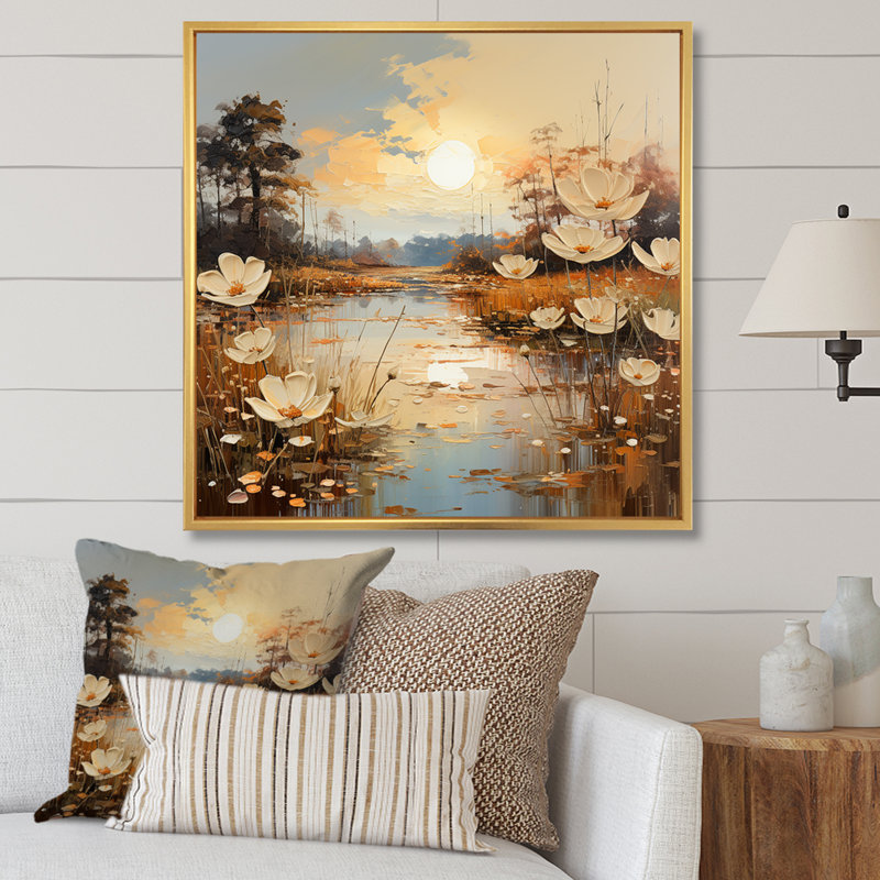 «Golden River Meadow Charm», reproduction d'art liquide, Black Picture Framed, 24" H x 24" W