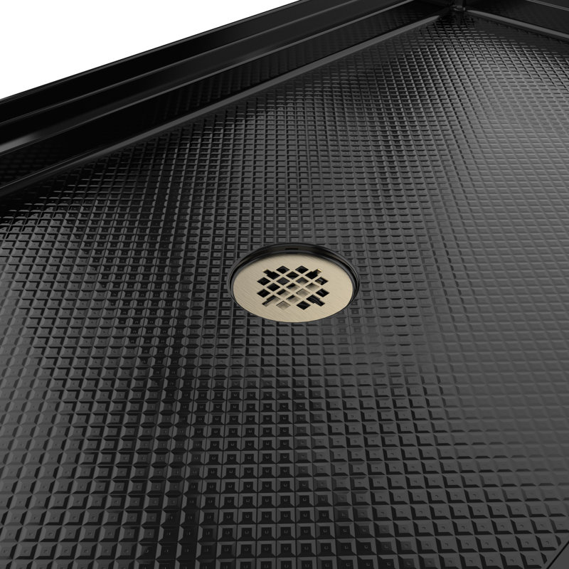 DreamLine SlimLine 36 inch D x 48 inch W x 2 3/4 inch H Single Threshold Black Alcove Shower Base with 2 inch Brushed Brass Center Round Drain