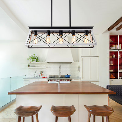 Lustre suspendu industriel noir et blanc de 32 po à 5 lumières, cage moderne en métal, luminaire suspendu réglable pour la salle à manger, la cuisine et le salon (sans ampoules)