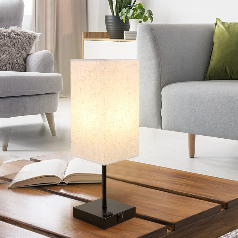 Lampe de table USB en métal Charroux, Lin