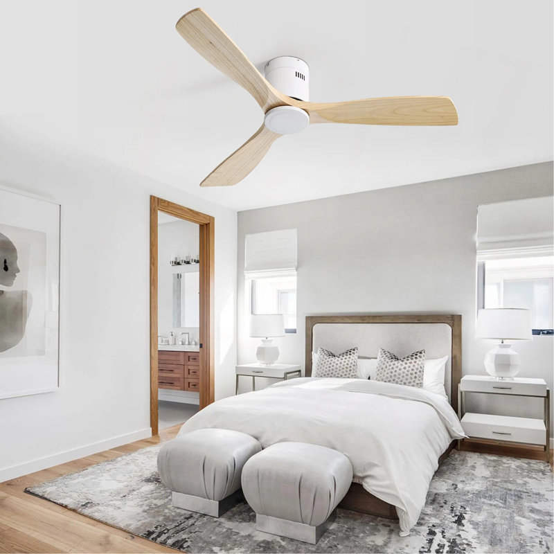 Ventilateur de plafond encastré de 52 pouces avec 3 pales en bois massif, ventilateur silencieux, réversible, moteur à courant continu, télécommande intelligente pour le salon
