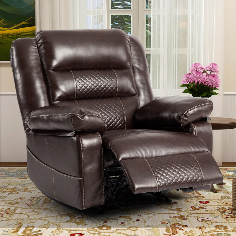 Chemika 40.1" W Oversized Faux Leather Recliner, Massage, Heater, Brown Faux Leather