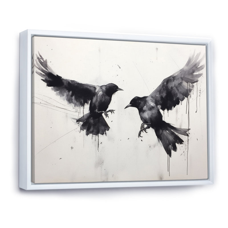 Impression sur toile, corbeau mystique - Mystic Ravens I, Cadre flottant blanc, H 34 po x l 44 po x P 1,5 po