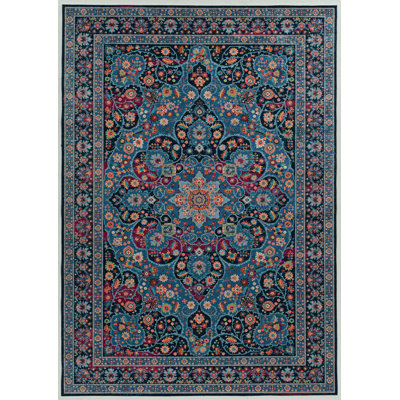 Tapis bleu et framboise tissé à plat à la machine avec envers antidérapant Emanuel 