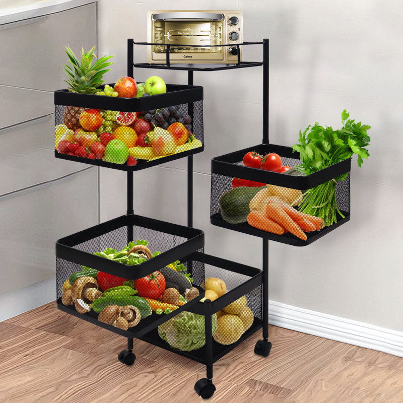 Chariot de cuisine rotatif à 360 degrés avec 4 tablettes pivotantes
