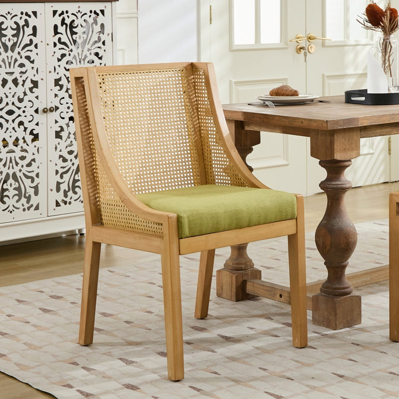 Chaises de salle à manger en rotin, Vert olive