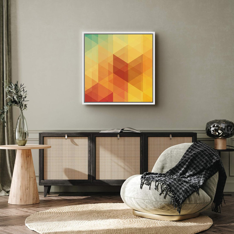 Illusion 3D orange, jaune, vert, cubes, formes géométriques, art moderne bohémien coloré multicolore, impression sur toile