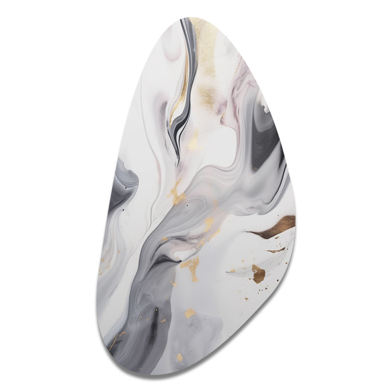 Kincso blanc et gris ondulations de pierre I - art mural asymétrique en marbre en métal, impression d'art moderne en forme unique