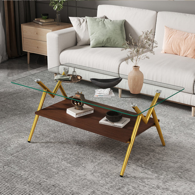 Rectangle Coffee Table, Modern Table, Clear, Gold 1