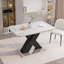 Table de salle à manger moderne carrée, extensible, plateau de table en marbre blanc imprimé et panneau de fibres à densité moyenne