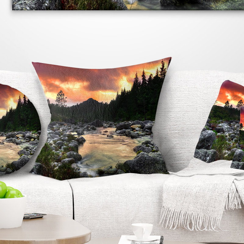 Coussin à imprimé paysage paysage de montagnes Rocheuses au coucher du soleil, 18 po x 18 po, Coussin décoratif