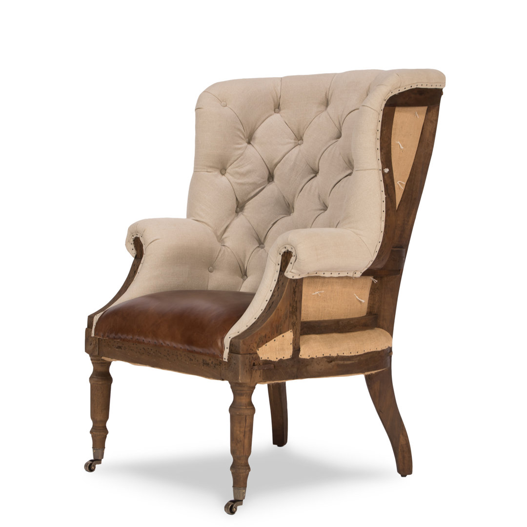 Spann Leather Wingback Chair Canora Grey