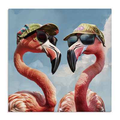 Flamingos with Tropical Hats Canvas Wall Art by Jim Baldwin
