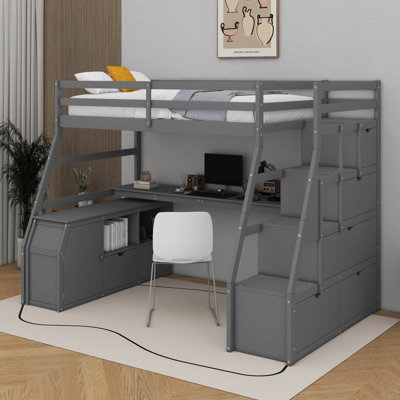 Lit mezzanine simple avec tiroirs Jeffree Kids