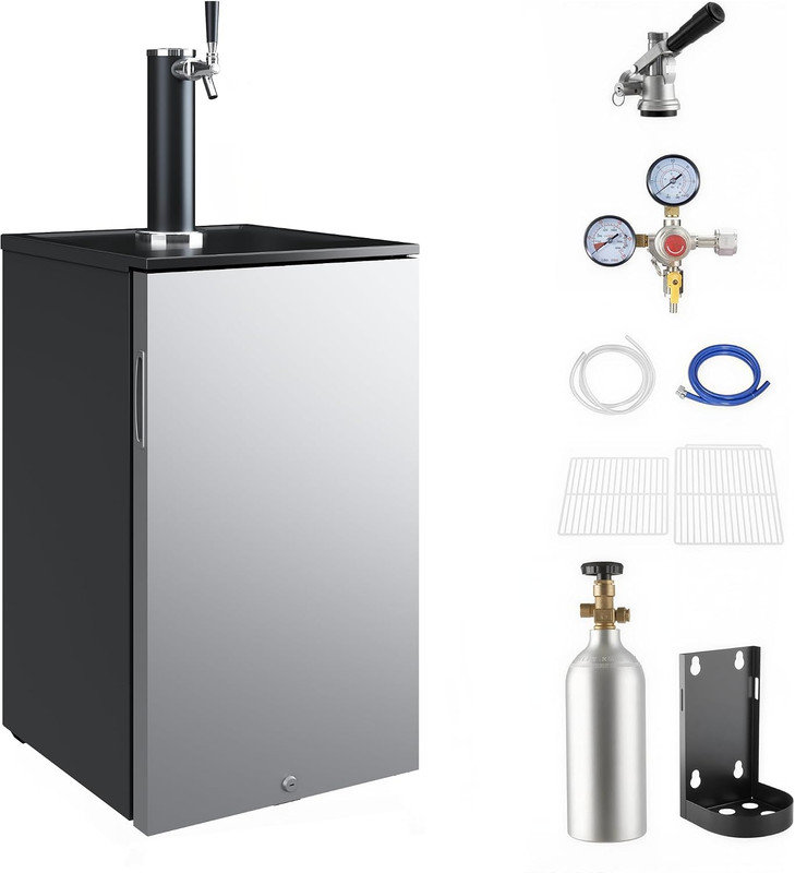 Double robinet à bière, distributeur de bière compacte, réfrigérateur à barils de 163 L avec porte en acier inoxydable pour bar à domicile