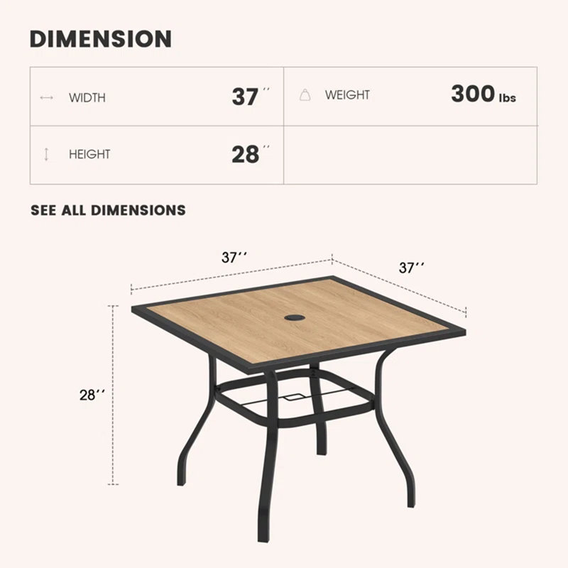 Table de salle à manger d'extérieur carrée L 37 po x l 37 po Thomey, Jaune