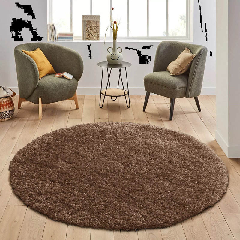 Solid Colour Shag Area Rug, Round 120 cm