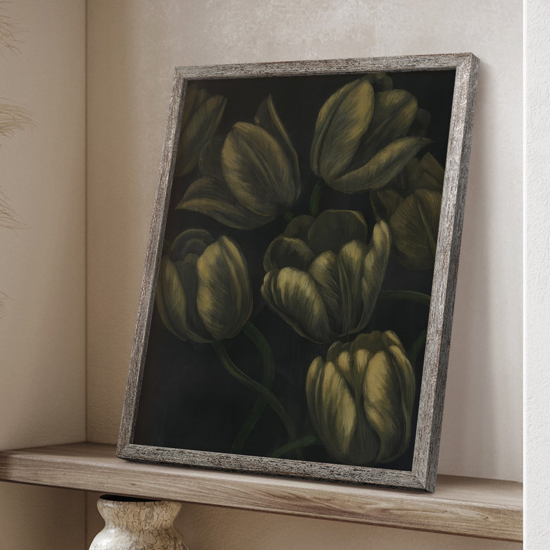 Reproduction encadrée de tulipes dorées II - bois massif 2991359, H 15 po x l 12 po