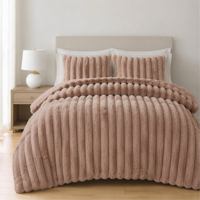 Ensemble d'édredon en fausse fourrure côtelé 3 pièces King Ul ultrasoft