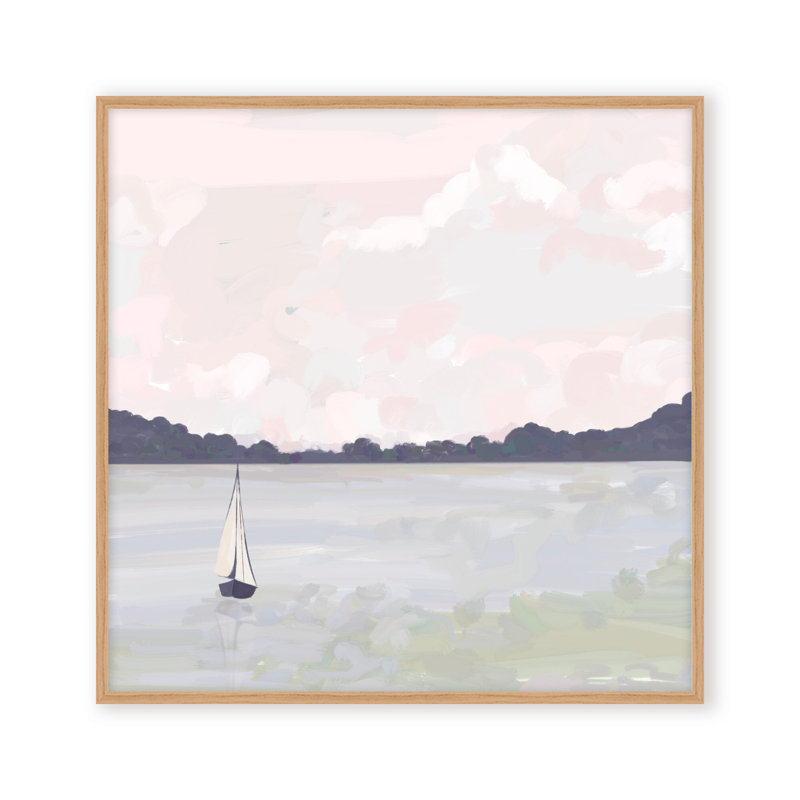 Coastal Retreat Sailing Through Abstraction, 48" H x 48" W x 1.125" D, Framed Print, Beige