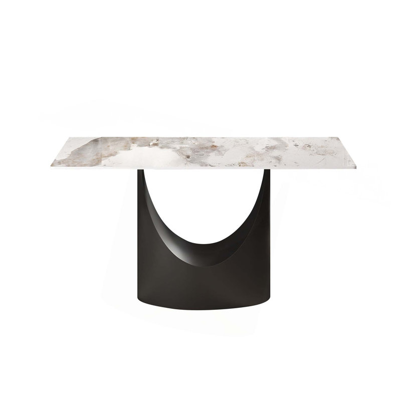 Table de salle à manger rectangulaire contemporaine en pierre artificielle avec pieds en fer et en métal - peut accueillir 6 à 8 personnes