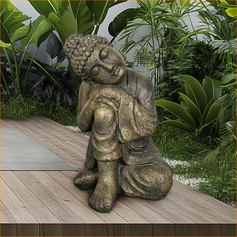 Statues de jardin | Statue de Bouddha méditant 16.1 "pour patio intérieur / extérieur | Brun clair | Ciment béton