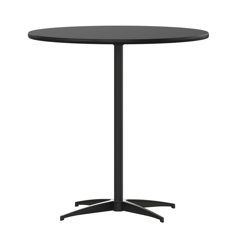 Marrel Round Wood Cocktail Table with Columns, 42" H x 30" L x 30" W, Black, Black