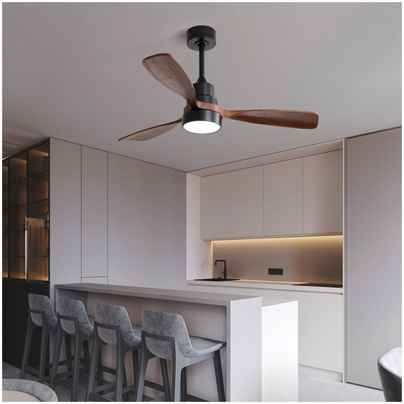  Ventilateur de plafond en bois 48 pouces avec 3 pales en bois massif Télécommande réversible pour moteur DC, Black/Walnut