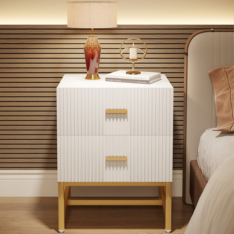 Modern Nightstand with 2 Drawers, Bedside Table, White, 1