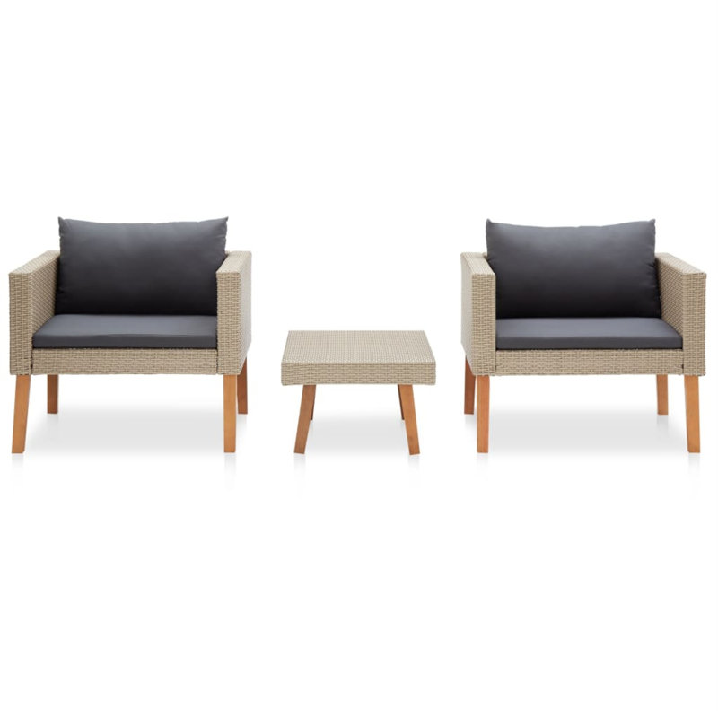 Chaise longue avec coussins 3 pièces Liutulf, Noir, Beige